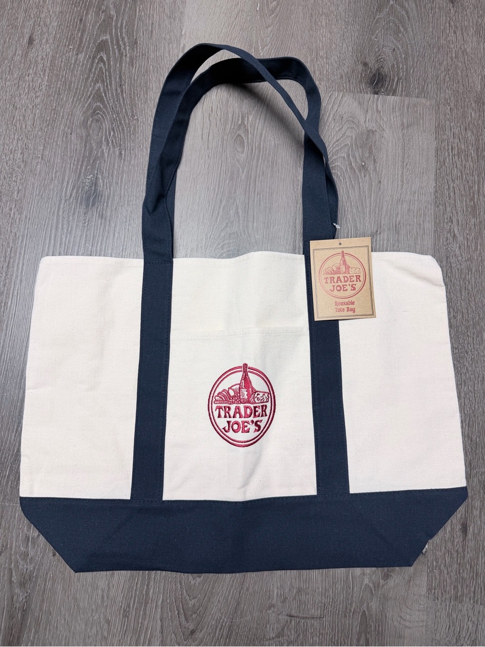 Trader Joe's Canvas Tote Bag in White and Navy